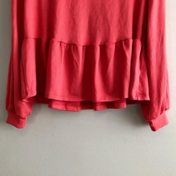 NWT Joe Fresh Jillian Harris Comfy Flowy Ruffle Hem Long Sleeve Shirt Top Red - Picture 3 of 11